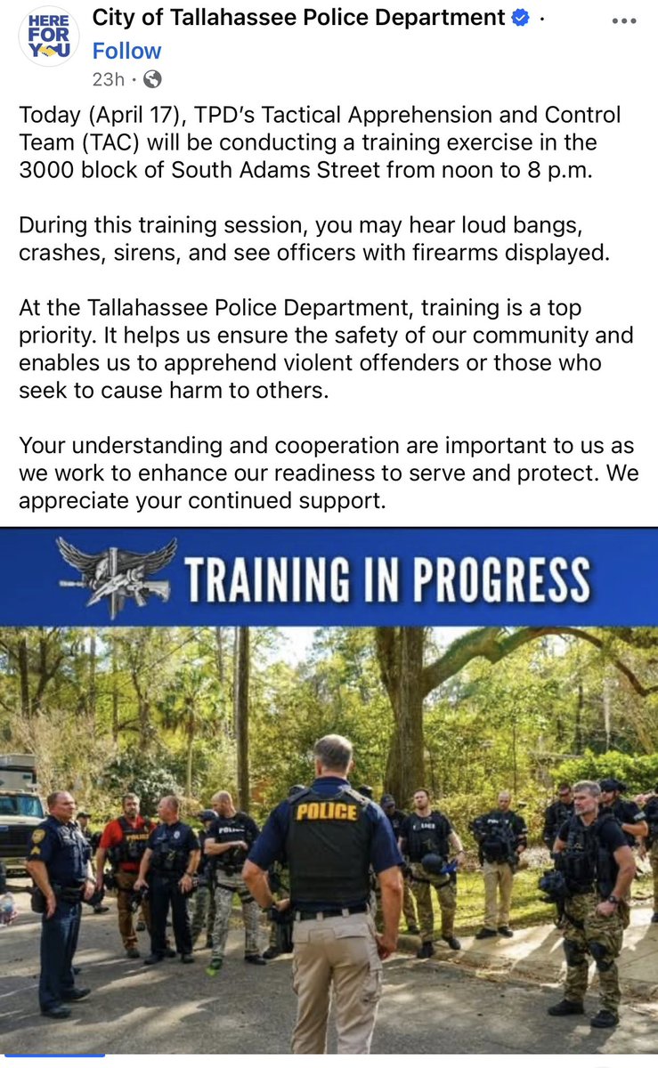 bileyVee's tweet photo. @HollywoodLANews @Kronykal This is not true. We did not receive any about a mass shooting drill. There was a notice not sent by the university that said Tallahassee Police would be conducting training exercises a few miles from campus. https://t.co/qCFcNrMp7L