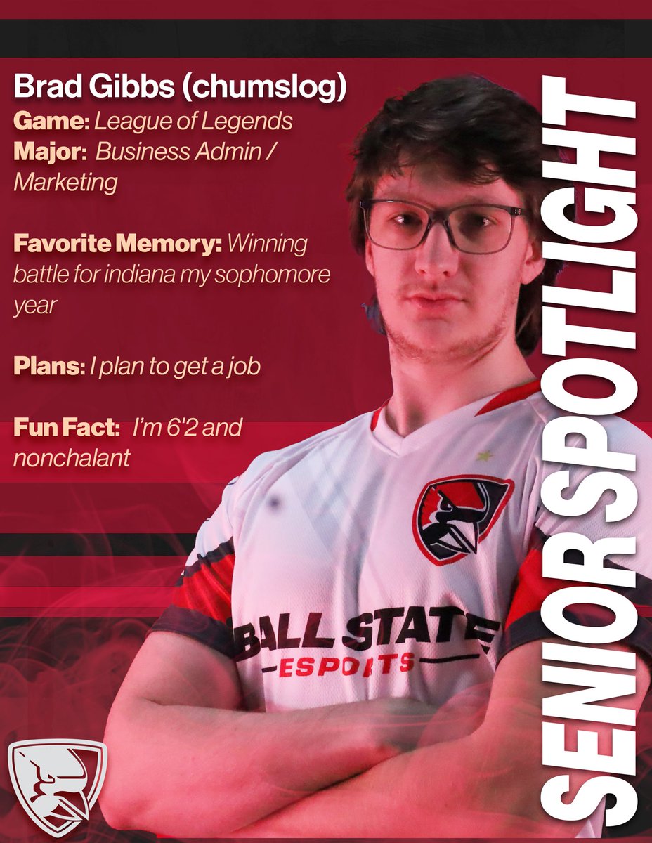 🗣️📣 SENIOR SPOTLIGHT! 🔦

Today we highlight Brad “chumslog” Gibbs 
<a href="/chumslog/">L9 DR DOOFENSHMIRTZ</a>

Brad has been our ADC for our Varsity League of Legends since 2022!