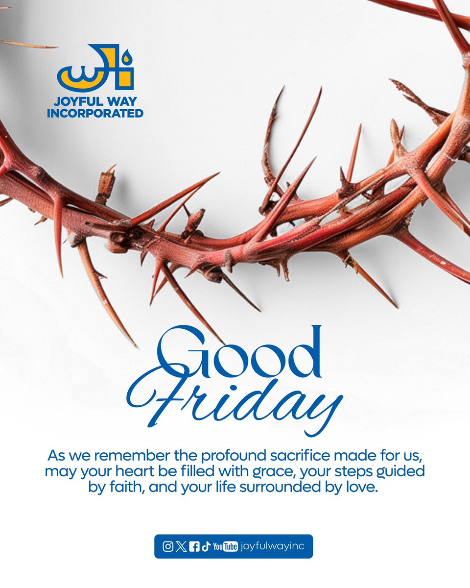 joyfulwayinc's tweet image. “But He was pierced for our transgressions, He was crushed for our iniquities; the punishment that brought us peace was on Him, ...” — Isaiah 53:5 (NIV)

On this Good Friday, we pause at the foot of the cross—where pain met purpose and love wore a crown of thorns.

#GoodFriday
