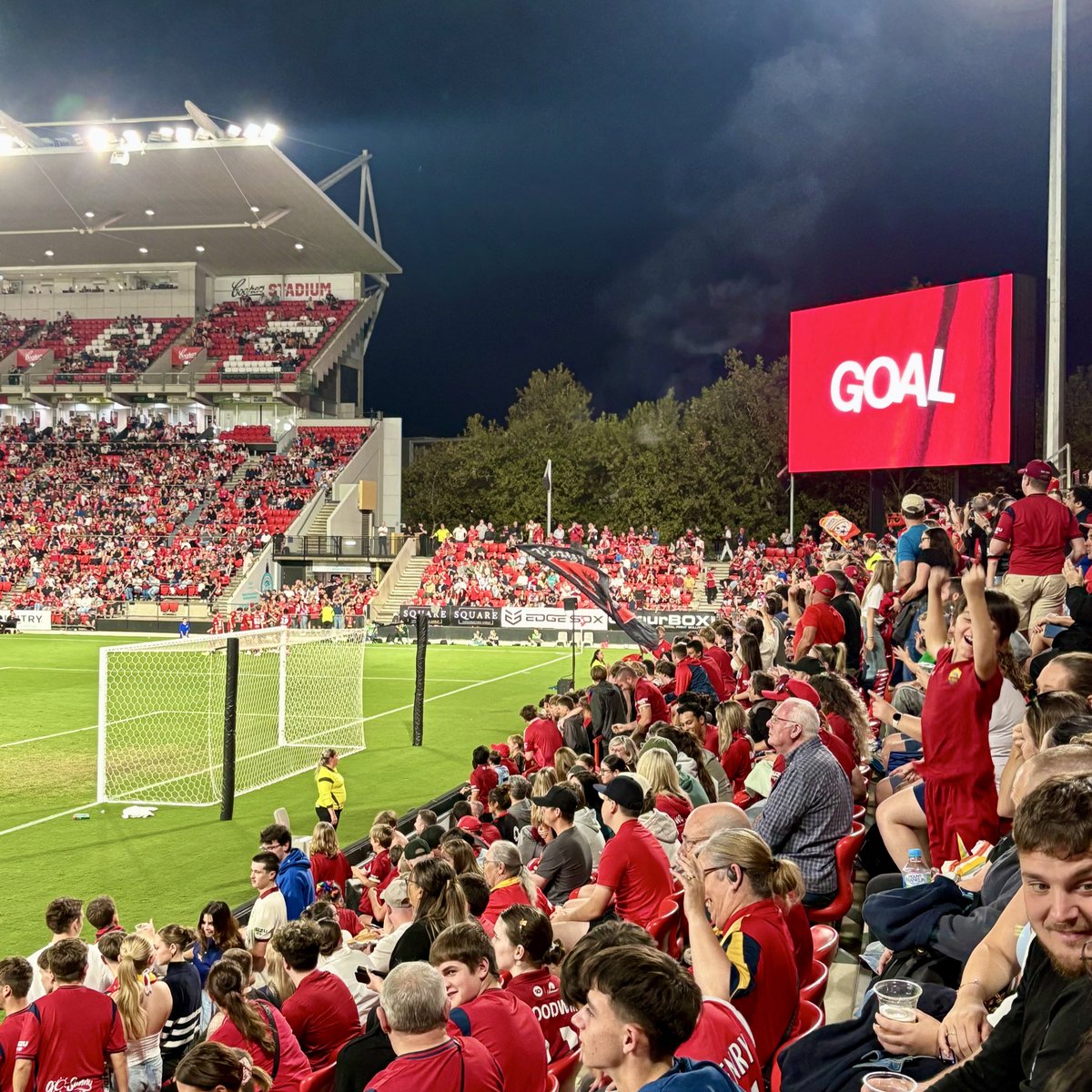 Domjack8's tweet image. Terrible quality but can never beat a last minute winner

Great setup in the ground for Adelaide and let people on the pitch after. Over 11,000 people in for a 3-2 win!