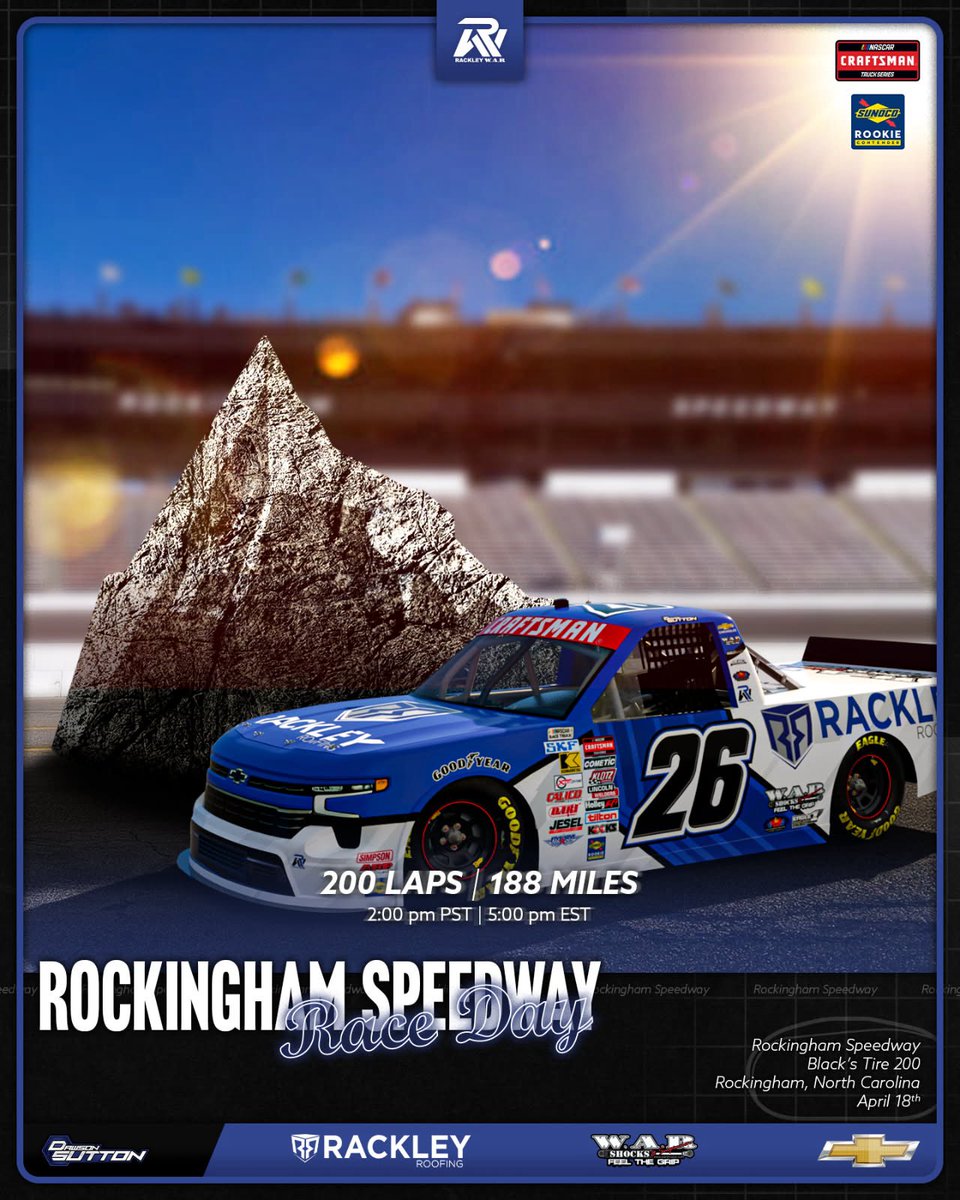 Rackley_WAR's tweet photo. After years and years of waiting… It’s finally time to bring The Rock back to life 🪨

Tune into @FS1 at 5:00pm EST for the Black’s Tire 200 this evening!

@dawsonsutton26 I @TeamChevy https://t.co/Ptz4x7GwEn