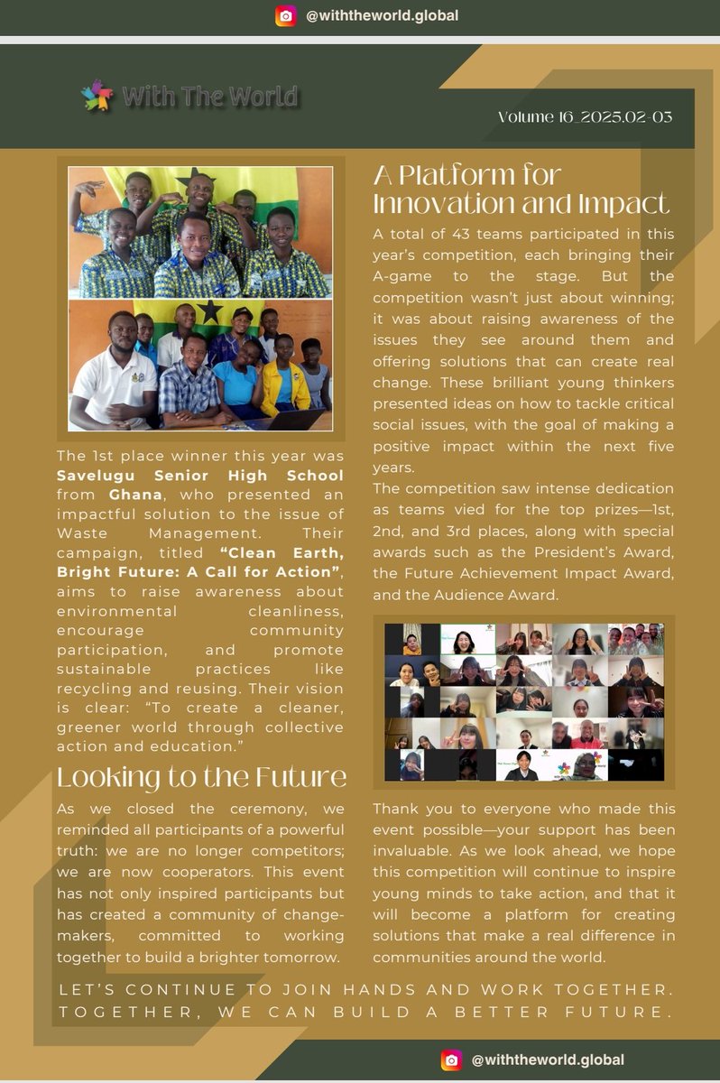 TiimobW's tweet photo. World Presentation Competition 2025 – Savelugu SHS Crowned Global Champions!

Out of 15 countries and 43 teams, Savelugu SHS emerged as the Winner  of the World Presentation Competition 2025, organized by With The World Global. 
This is Victory for Ghana 🇬🇭
Congratulations!! 🎉 https://t.co/dYODZwpqUn