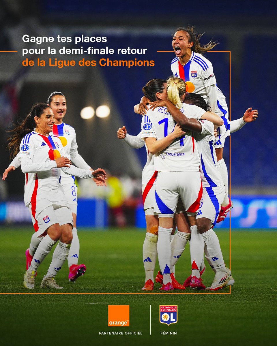 🚨 #JeuConcours​

✨ Demain, l'<a href="/OLfeminin/">meg</a> lance sa demi-finale de Ligue des champions… et toi, tu peux vivre le 𝐦𝐚𝐭𝐜𝐡 𝐫𝐞𝐭𝐨𝐮𝐫 au Groupama Stadium ! 𝟐𝐱𝟐 𝐩𝐥𝐚𝐜𝐞𝐬 sont en jeu pour le 27 avril à Lyon. 🎟️​

Pour tenter ta chance :​
👉 Follow <a href="/TeamOrangeFoot/">Team Orange Football</a>  ​
🔁 RT