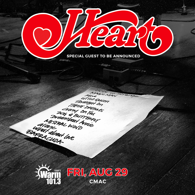 Don't miss your chance to see
<a href="/officialheart/">Heart</a>
this summer at
<a href="/cmacevents/">CMAC</a>
Tix on sale Thursday 4/24

More info at - warm1013.com/featured/heart…… #Heart #OfficialHeart #CMAC #Concerts