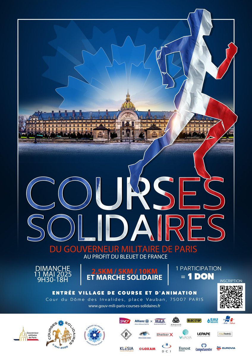 Gouv_mili_Paris's tweet photo. Je vous attends nombreux le dimanche 11 mai pour les Courses solidaires autour de l’Hôtel national des Invalides.

Inscription : https://t.co/2sV3D1YcSA https://t.co/hiRYCKaiwh