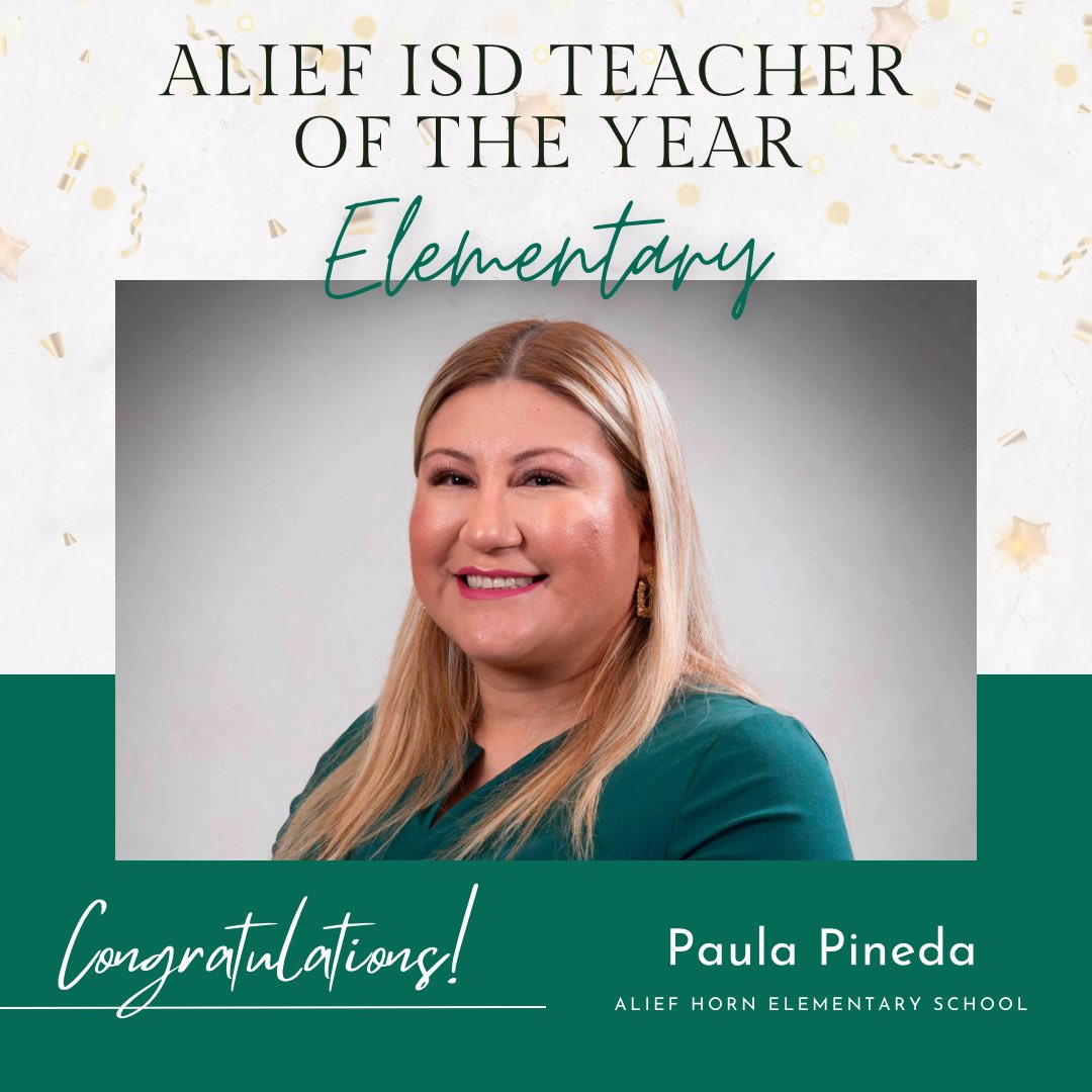 Congratulations to the 2025 District Elementary Teacher of the Year, Paula Pineda, from Alief Horn Elementary School! #AliefProud #WeAreAlief
