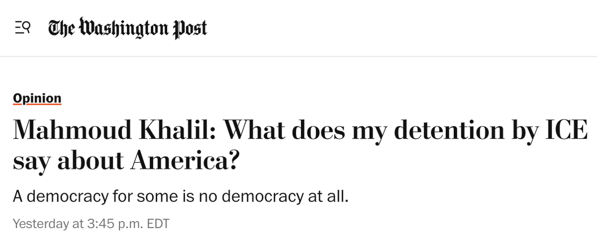 Must-read for every American, by prisoner of conscience Mahmoud Khalil: