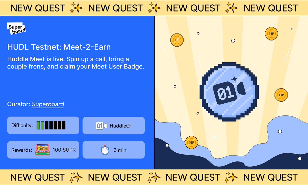 Superboard_'s tweet photo. HUDL Testnet: Meet-2-Earn is LIVE!

Start a call, grab your frens, and score your Meet User Badge 🏅

PS: Complete the quest and snag 100 SUPR! 💸

HUDL: https://t.co/vBUPNTsAhT https://t.co/WRch8PJVmj