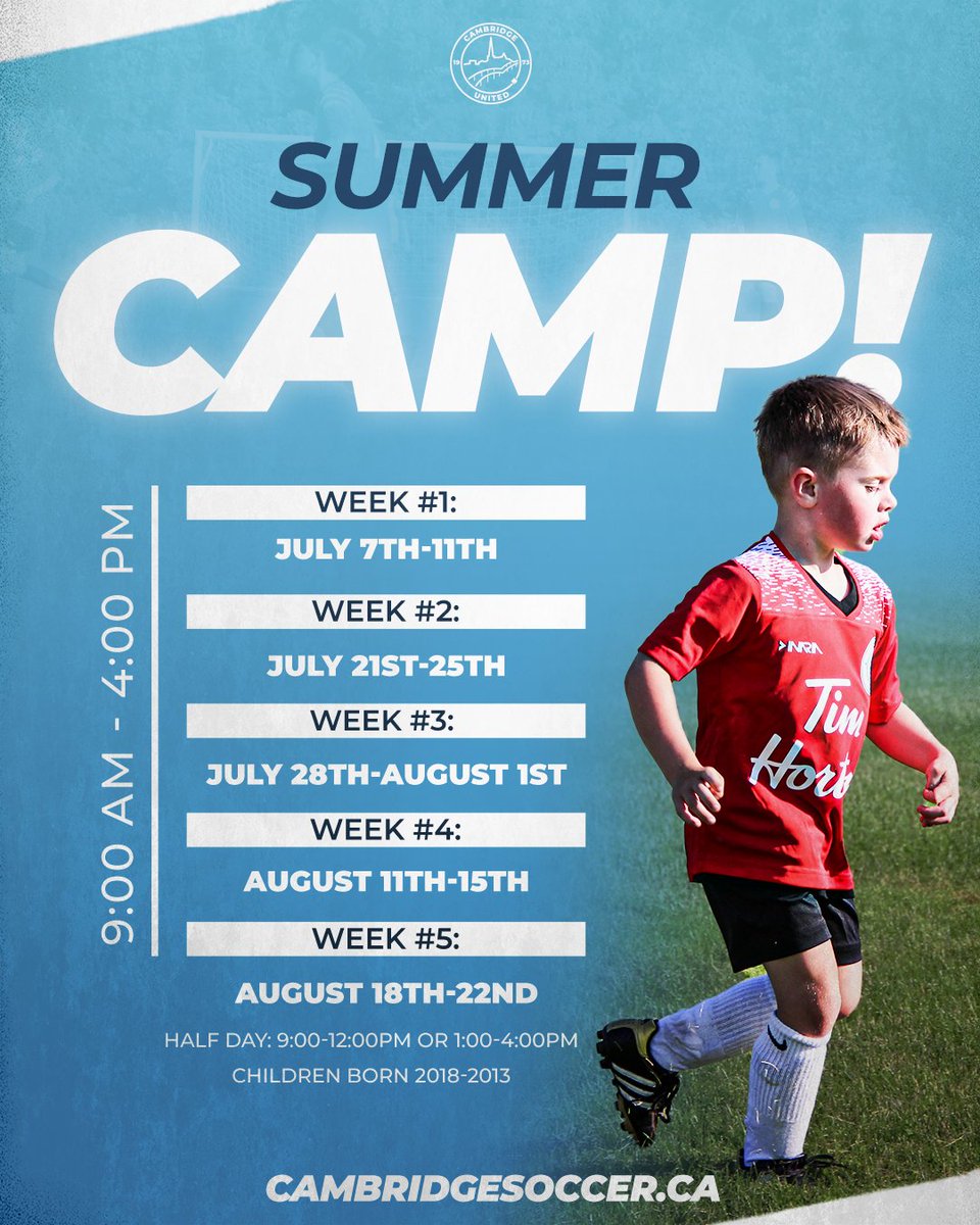 ☀️ Cambridge United Summer Camps are back!

📅 Weeks available:
• July 7–11
• July 21–25
• July 28–Aug 1
• Aug 11–15
• Aug 18–22

Don’t miss out — register today! 🔗 Link in bio.

#CambridgeUnited #SummerCamp