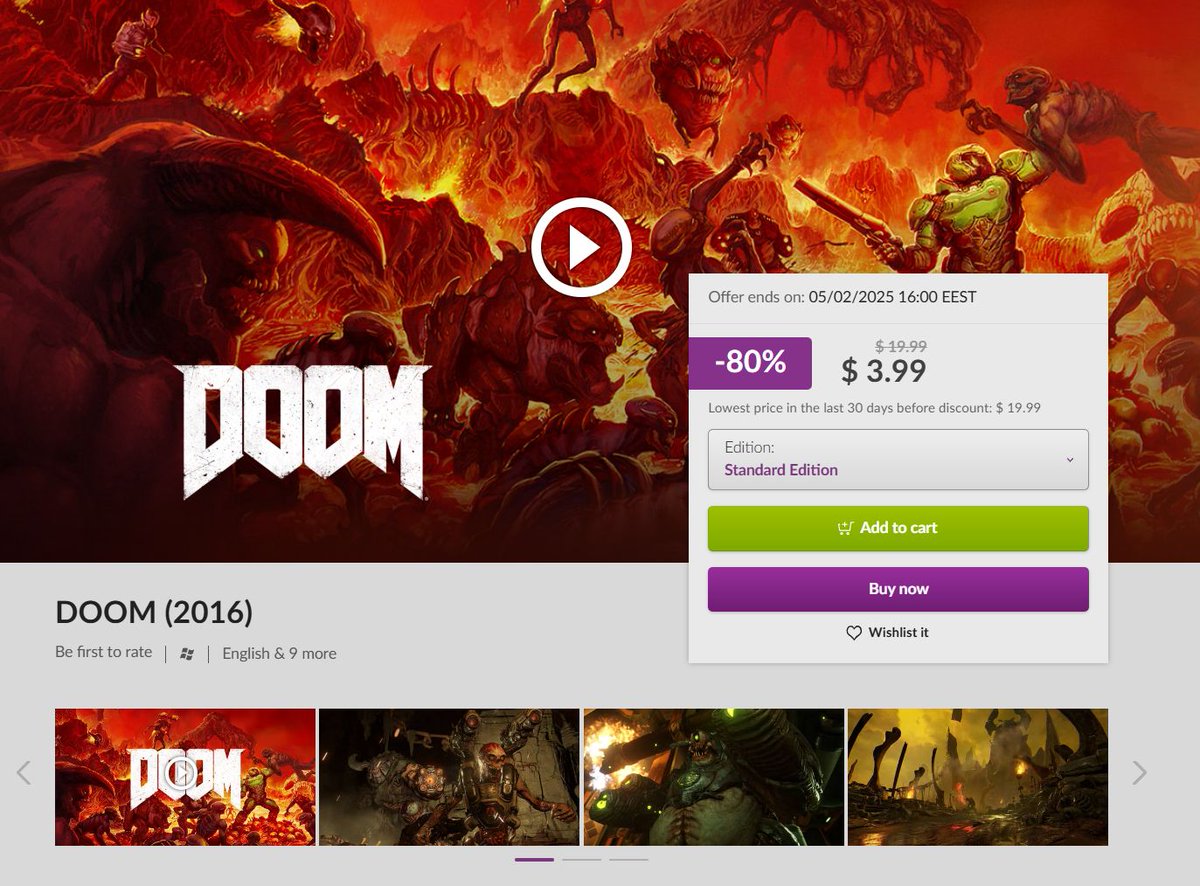 Wario64's tweet photo. DOOM (2016) now available on GOG, on sale for $3.99 https://t.co/suXIiPwnG8 #ad https://t.co/tbQ0KDXBoJ