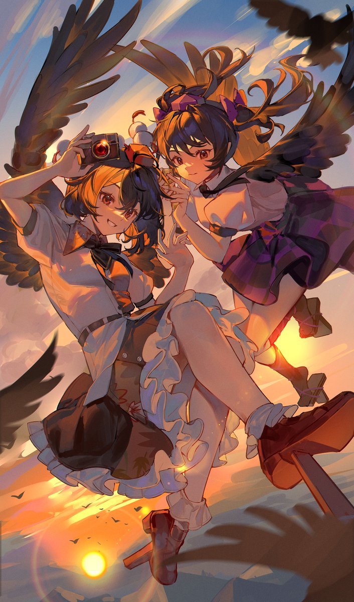 #東方Project #姫海棠はたて #射命丸文 
百日绘-day23 文&amp;果