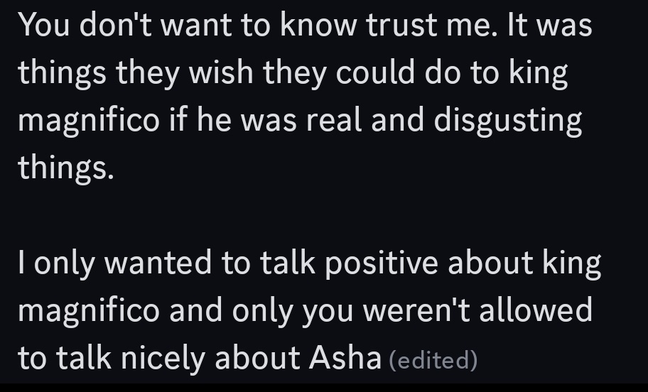 fairygod_asha's tweet photo. @MagnificoLover for having my name and my friends name in their mouth and for harassing a 16 old girl just because they didn't agree with them, oh also for making people uncomfortable. https://t.co/2vg1dNhTtM