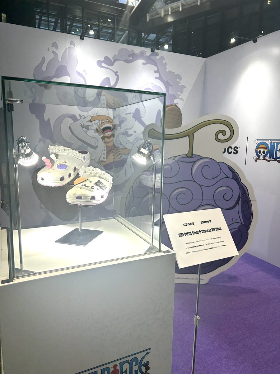Official in person photo of the One Piece x atmos x Crocs