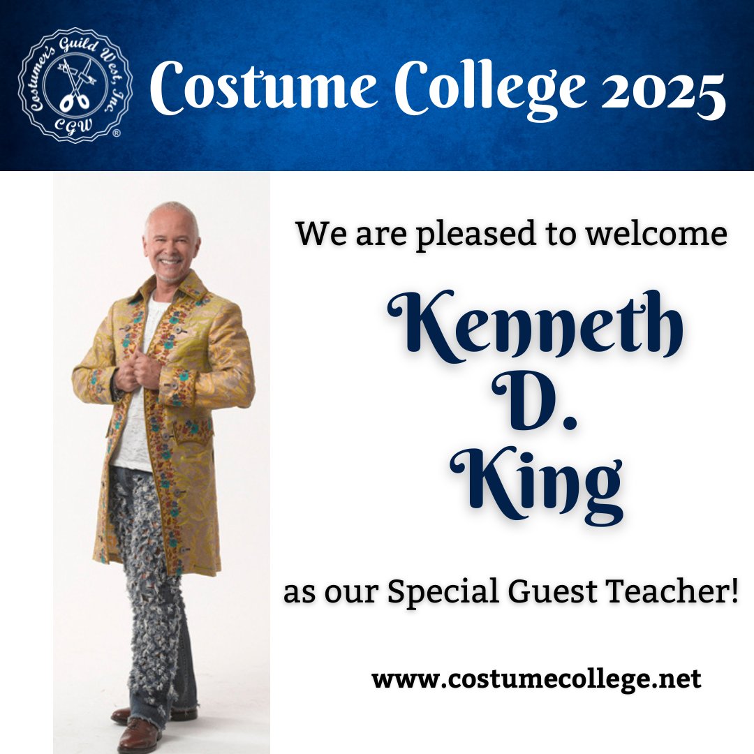 CostumeCollege's tweet photo. π Exciting news! Join us in welcoming @KennethDKing as our guest teacher! Read More: https://t.co/SzdVc3VlNc
#CostumeCollege2025 #CostumeCollege #Costuming #Conference #GuestTeacher #KennethDKing #FashionDesigner #CGW #CostumersGuildWest https://t.co/DtTkwbCIKR