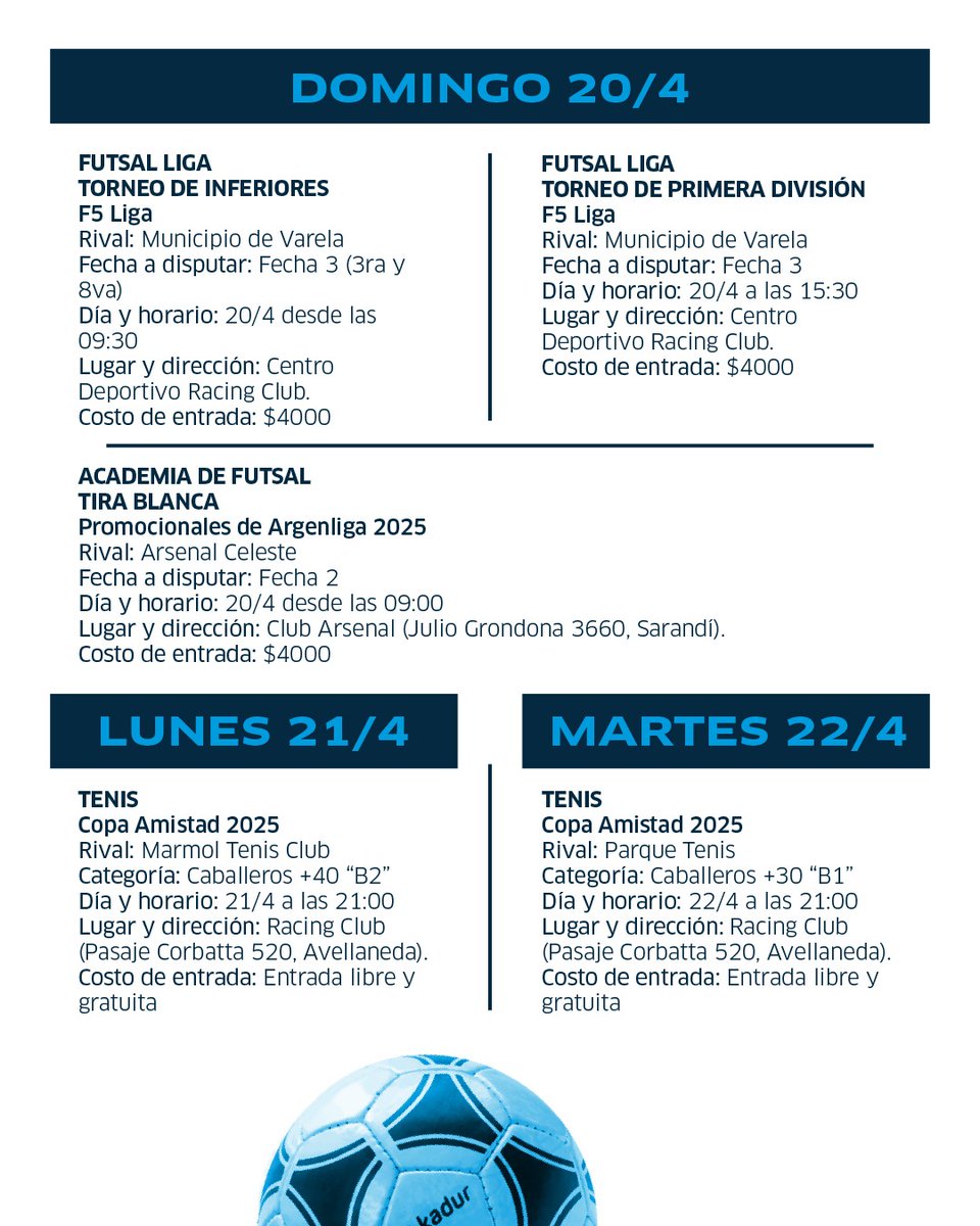 Les dejamos la agenda de nuestros deportes para este fin de semana. 

¡Acompañemos a los colores más lindos! 🩵🤍