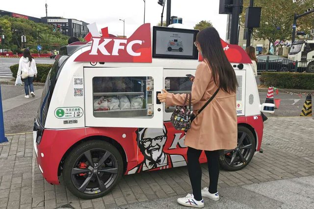 Shanghai has autonomous KFC cars that roam around allowing you to buy food without any human interaction. 🍗🍟
