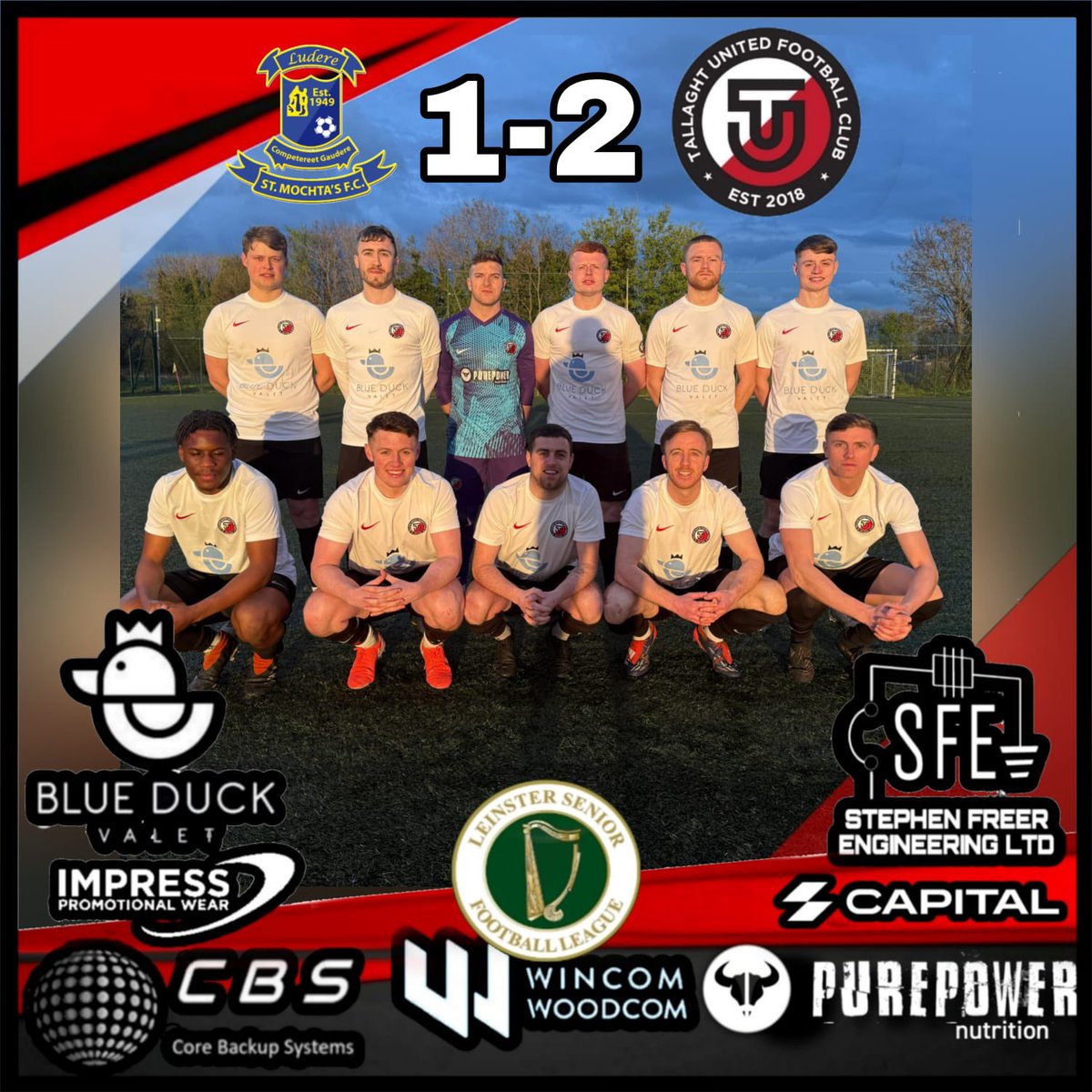 ⚽️Match Result⚽️

St Mochtas 1-2 Tallaght United 

Our lads snatch three points last night. All the best to Mochtas for the rest of the season

Goal scorers 
Cumo ⚽️
Tino ⚽️

Cmon Tallaght
#TallaghtUnited