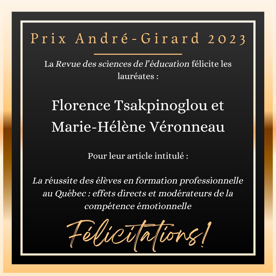 Prix André-Girard 2023
Créé en 1989 du nom du premier directeur de la Revue, le Prix André-Girard est attribué annuellement à l’auteur·e ou aux auteur·e·s du meilleur article paru dans la Revue.
Lien vers l'article : erudit.org/.../2023-v49-n…