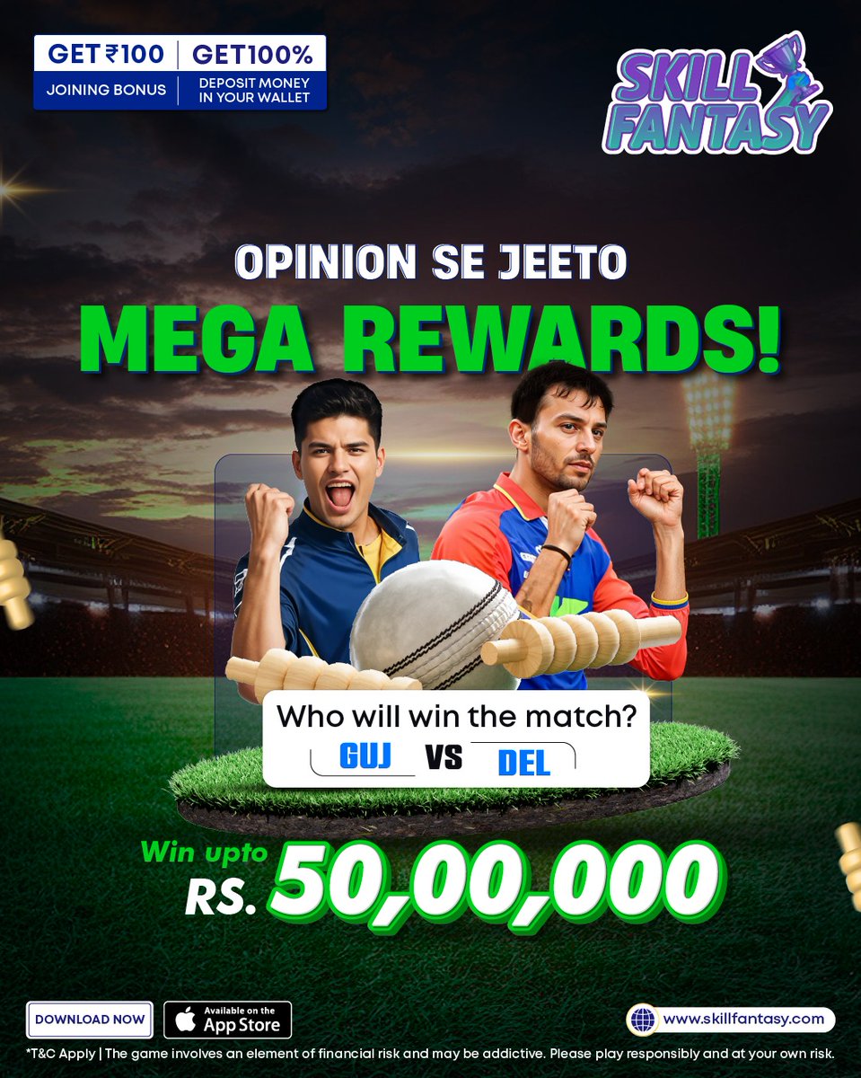 skillfantasyind's tweet image. Clash of strategy. Clash of power. GT vs DC – make your picks on Skill Fantasy &amp;amp; win from ₹50,00,000! Your game, your win.

Download Now: web.skillfantasy.com/download

#SkillFantasy #FantasyCricket #IPL #IPL2025 #Cricketupdate #PlaytoWin #FantasySports #Cricket #Cricketmatch #India