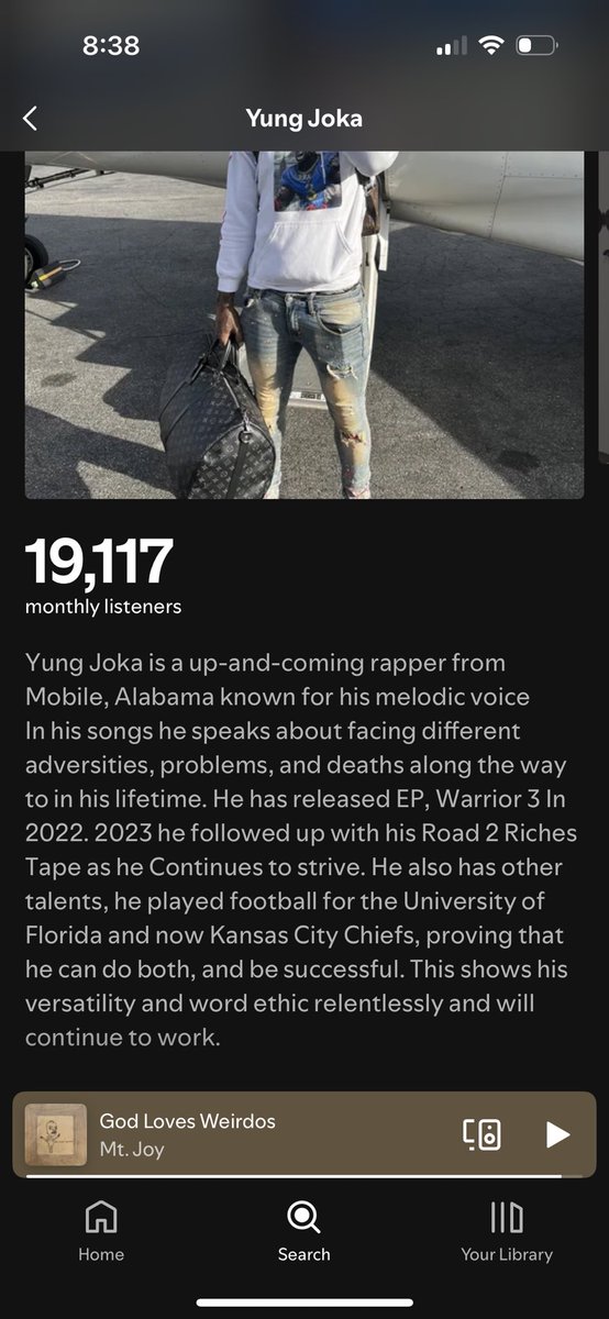 Here4footbal's tweet image. I need @PFTCommenter or @BarstoolBigCat to comment on kadarius Toney’s Spotify bio for his new full time rapper career