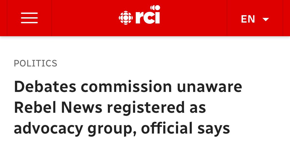 marissenmark's tweet image. Rosemary Barton is right. 

Rebel “News” is not news.  

It’s political propaganda.

No other “media” is registered as a third party advocacy group in this election campaign:

ici.radio-canada.ca/rci/en/news/21…