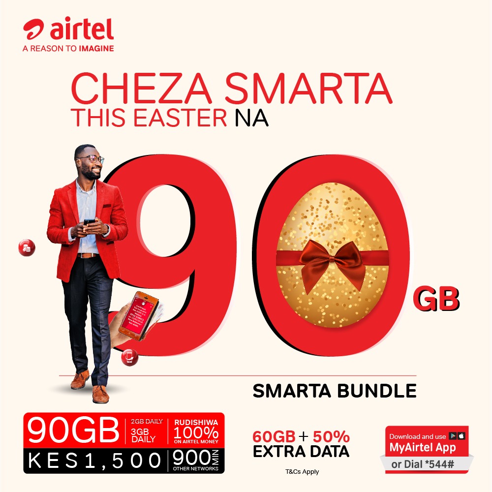 KUcoolkid's tweet photo. Planning to binge your favorite shows this Easter? Airtel has you sorted. Get 50% extra data with Smarta Bundle and stream stress-free all weekend. #ChezaSmartaEaster https://t.co/tLk7Bra51v