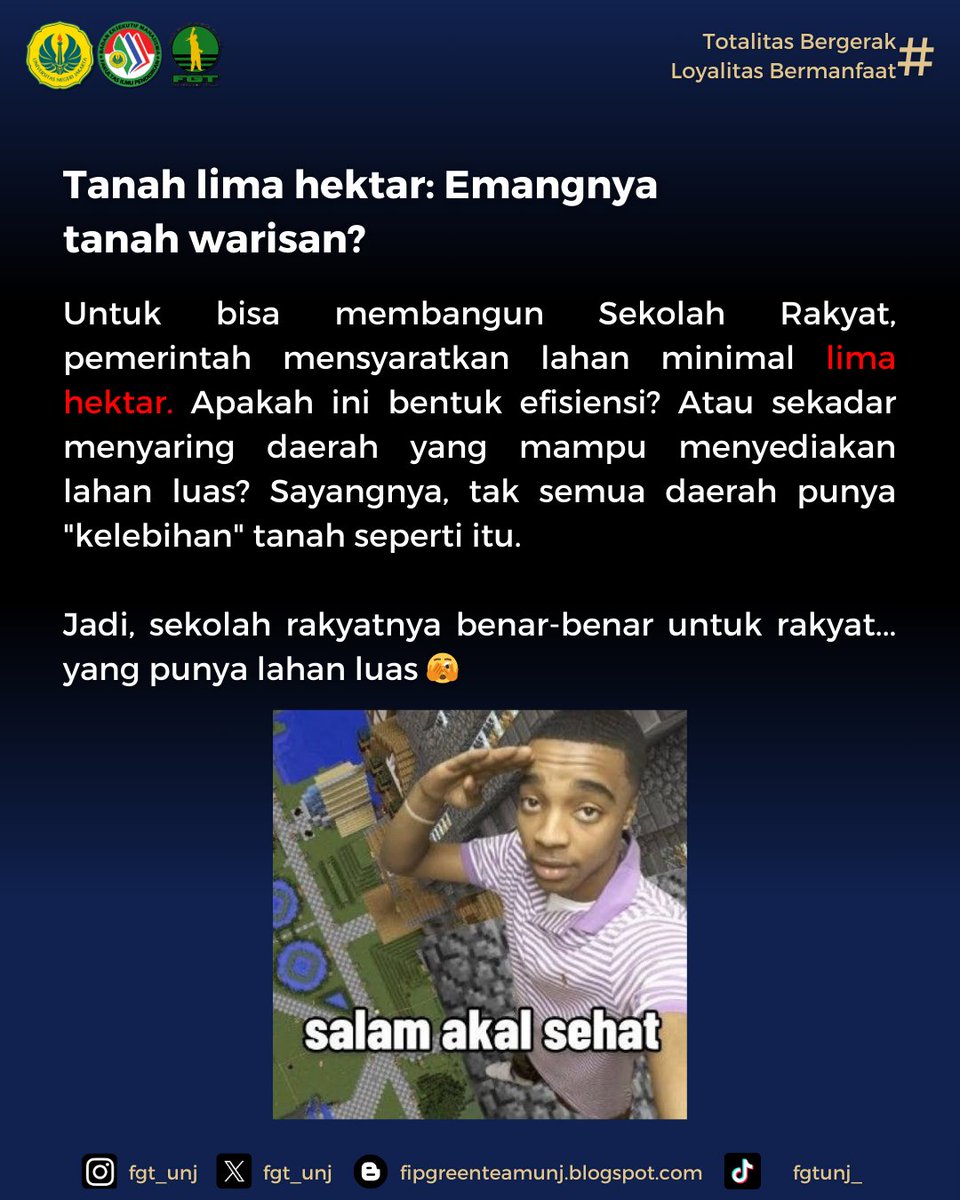 fgt_unj's tweet photo. [SEKOLAH RAKYAT?]

Sekolah Rakyat digadang-gadang sebagai solusi pendidikan bagi anak-anak dari keluarga miskin ekstrem. https://t.co/oZRFV5BysX