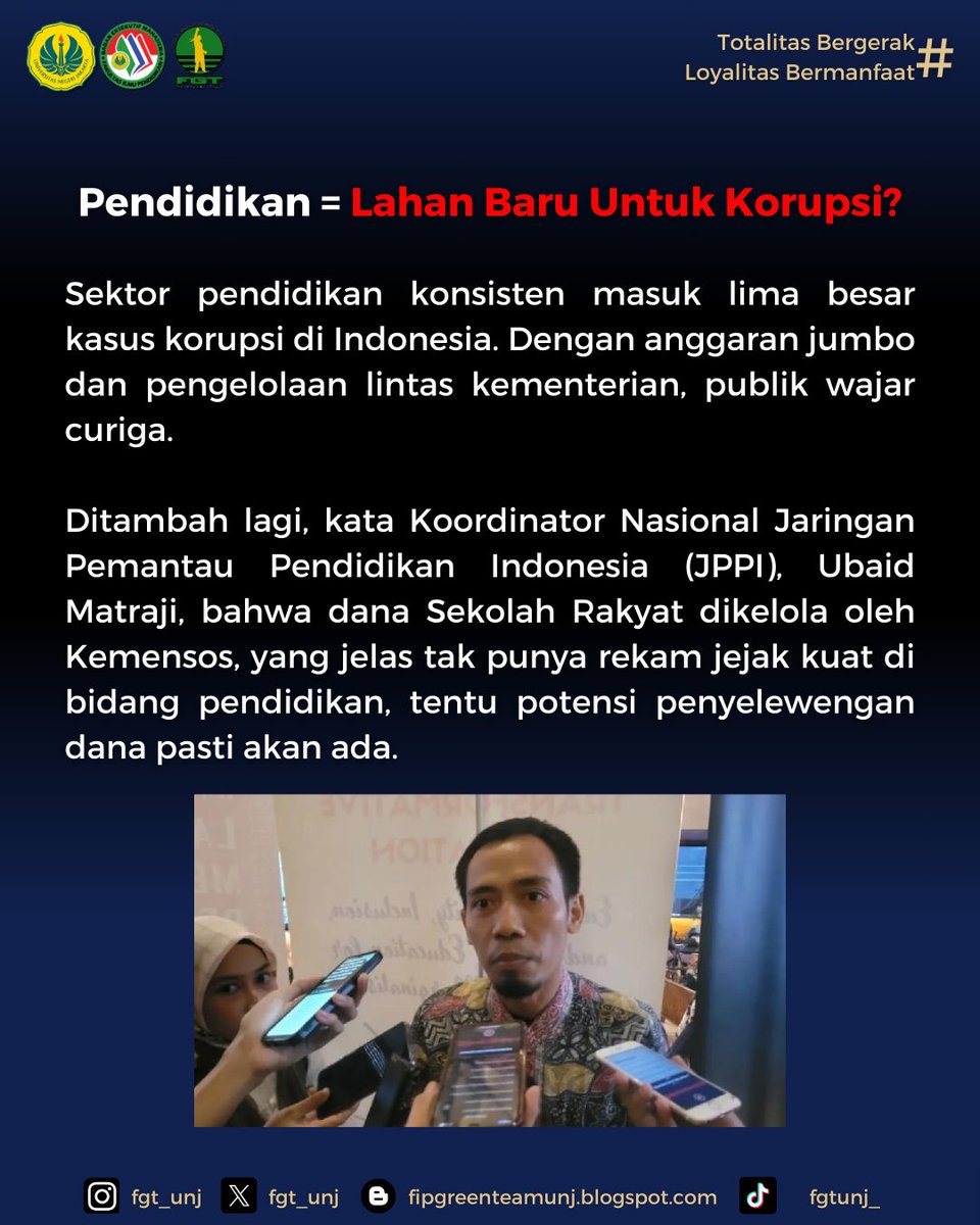 fgt_unj's tweet photo. Tapi benarkah ini jalan keluar terbaik? Di balik niat mulia, terselip potensi masalah: anggaran jumbo, risiko korupsi, hingga pengkastaan sosial. Saatnya kita bertanya—apakah ini benar-benar untuk rakyat, atau hanya sekadar nama? https://t.co/KgqcNKCXJ5