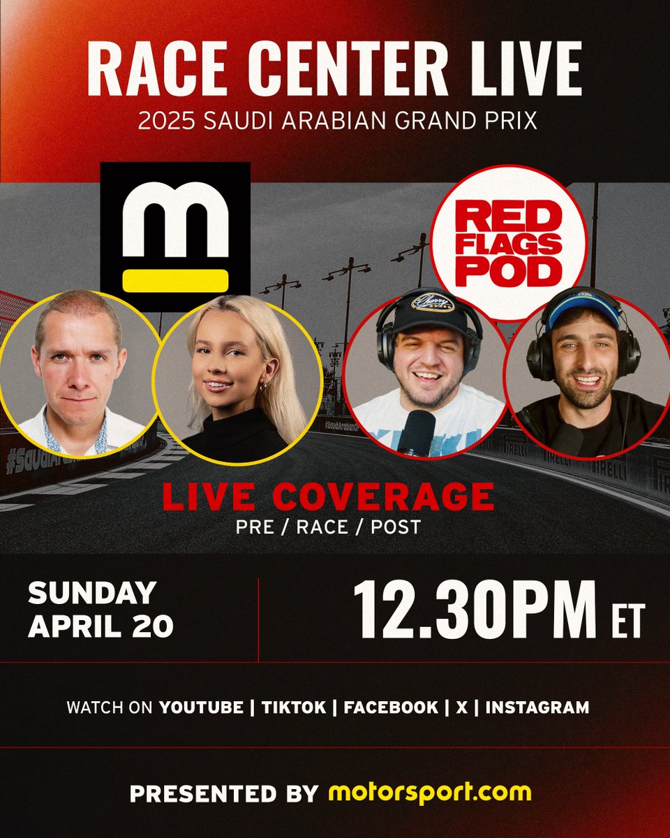 Motorsport.com (@motorsport) on Twitter photo 🚨 Get ready – we’re going live for the Saudi Arabian Grand Prix with <a href="/TheRedFlags_Pod/">The Red Flags Pod</a>! #SaudiGP 🚨 Get ready – we’re going live for the Saudi Arabian Grand Prix with <a href="/TheRedFlags_Pod/">The Red Flags Pod</a>! #SaudiGP