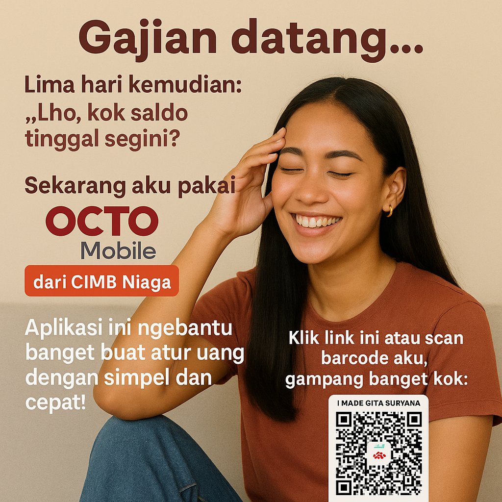 ✅ Transfer gratis
✅ Bayar tagihan &amp; isi pulsa tanpa ribet
✅ Cek mutasi langsung dari HP
✅ Dana fresh, tinggal ajukan saja

Klik link ini atau scan barcode aku, gampang kok:
👉 bit.ly/4cyXwT2
📲 Kode referral: IXMAIYGI

#OCTOFriends #NgaturUangGakRibet #CIMBNiaga