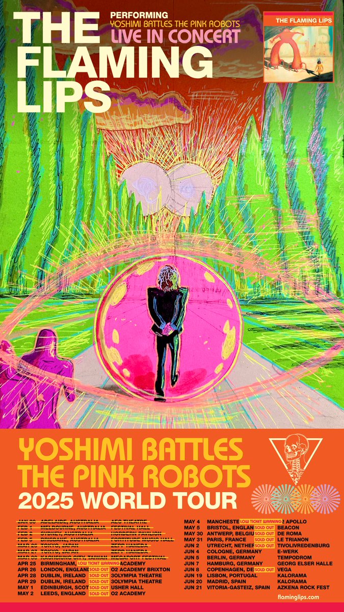 theflaminglips's tweet photo. We are officially one week out from bringing our 'Yoshimi' Anniversary Tour to the UK and Ireland. The Lips began this tour exactly two years ago this month with sold out shows in London and Manchester. Now, the rest of the country gets to experience it!

All shows are An Evening With The Flaming Lips (ie. no other bands are playing) and will feature two sets: 
1) The 'Yoshimi Battles the Pink Robots' LP in its entirety
2) Hits, fan favorites, and deep cuts

There are a few tickets left for the Birmingham and Manchester shows!