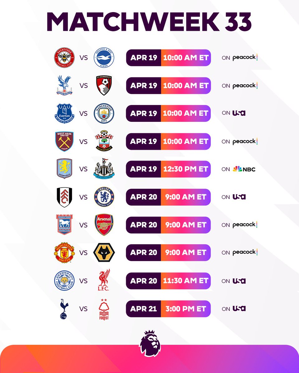 PLinUSA's tweet image. 🔜 Matchweek 33 

#TheRunIn