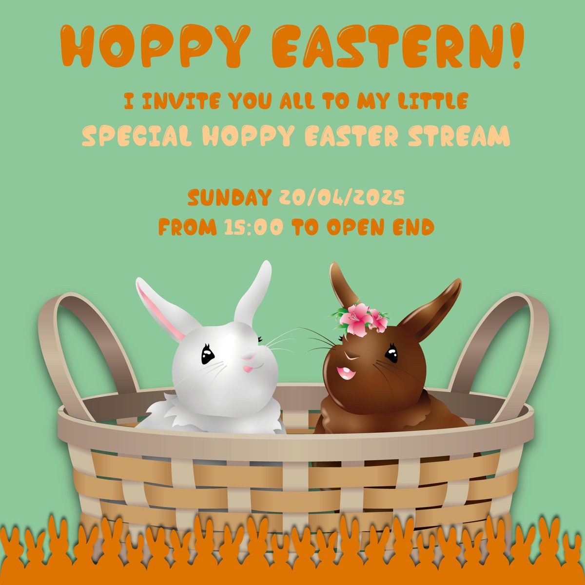 VBunChan's tweet photo. HOPPY EASTERN BUNNIES!

I hope you have a wonderful time, much chooooociiiiies and sweets.

I invite you also to my #specialhoppyeasterstream on Sunday the 20th of April 2025 beginning at 3 pm (15°° CET)

Stay pawsome!

Yours V

#vtuber #german #eastern #vbunchangaming https://t.co/jyJOGleGWB