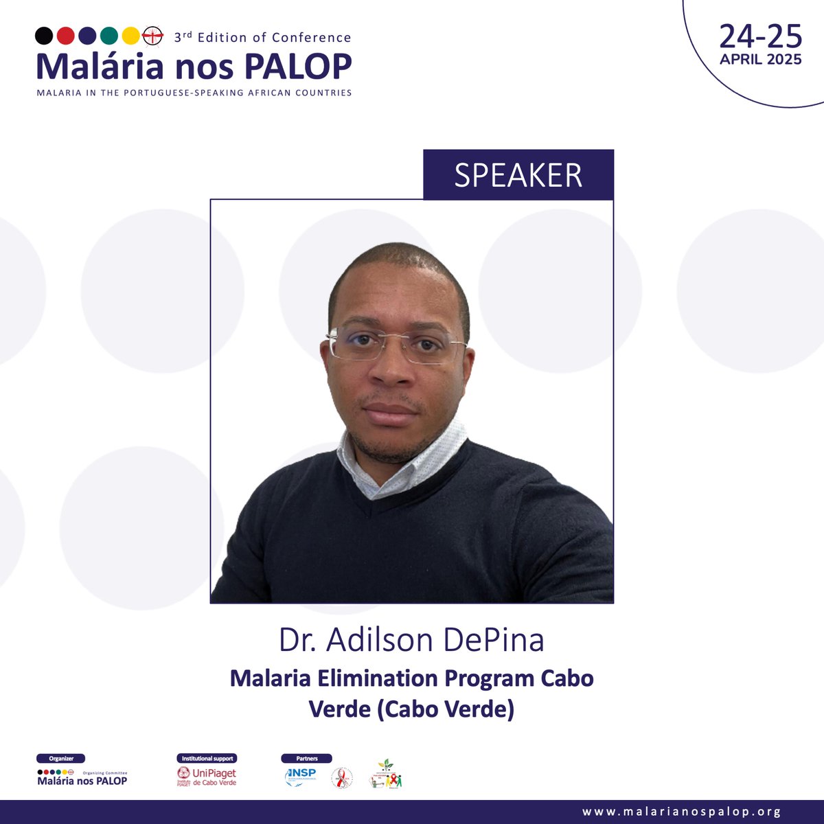 🎤 Orador confirmado / Confirmed speaker: Dr. Adilson DePina, 🧑‍🔬 Coordinator of the National Malaria Elimination Program at CCS-SIDA / Ministry of Health of 🇨🇻Cabo Verde.

#MalarianosPALOP #Malaria #PALOP #CaboVerde