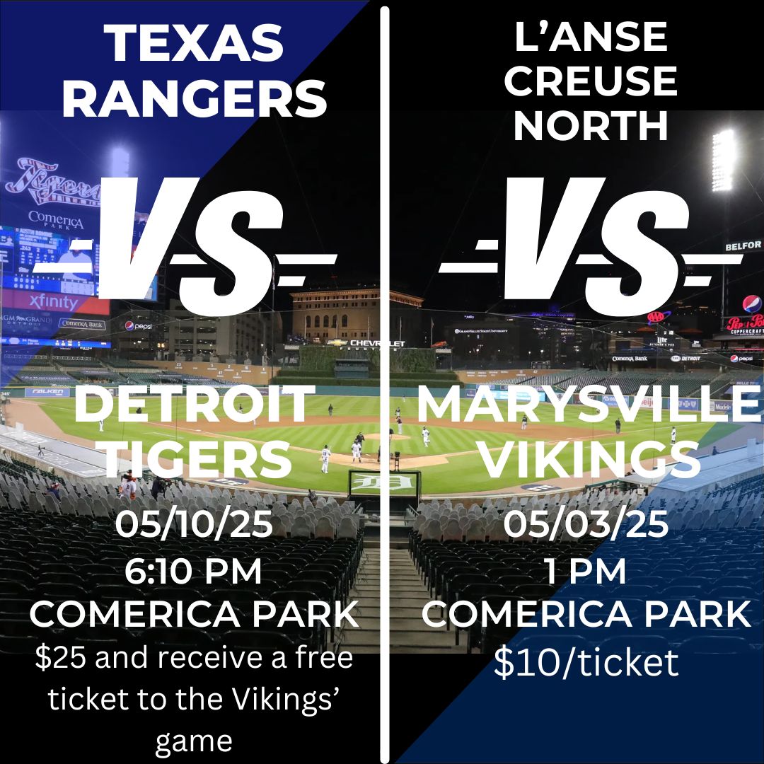 SAVE THE DATES! We will play at Comerica Park on May 3rd and sell tickets for the Tigers vs Rangers on May 10th. Tickets will be available soon for both of those games. Stay tuned.