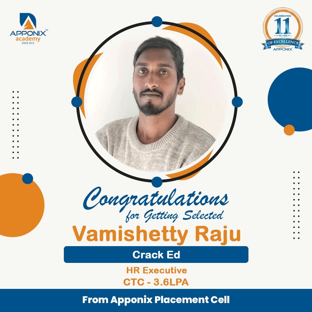 apponix's tweet image. Big congrats to Vamishetty Raju for landing a role at Crack Ed as HR Executive 💼
CTC 💰: 3.6 LPA
From #ApponixPlacementCell 🚀
Your dream job is just one course away 👉 apponix.com
#ApponixSuccess #CareerGoals #HRJobs
