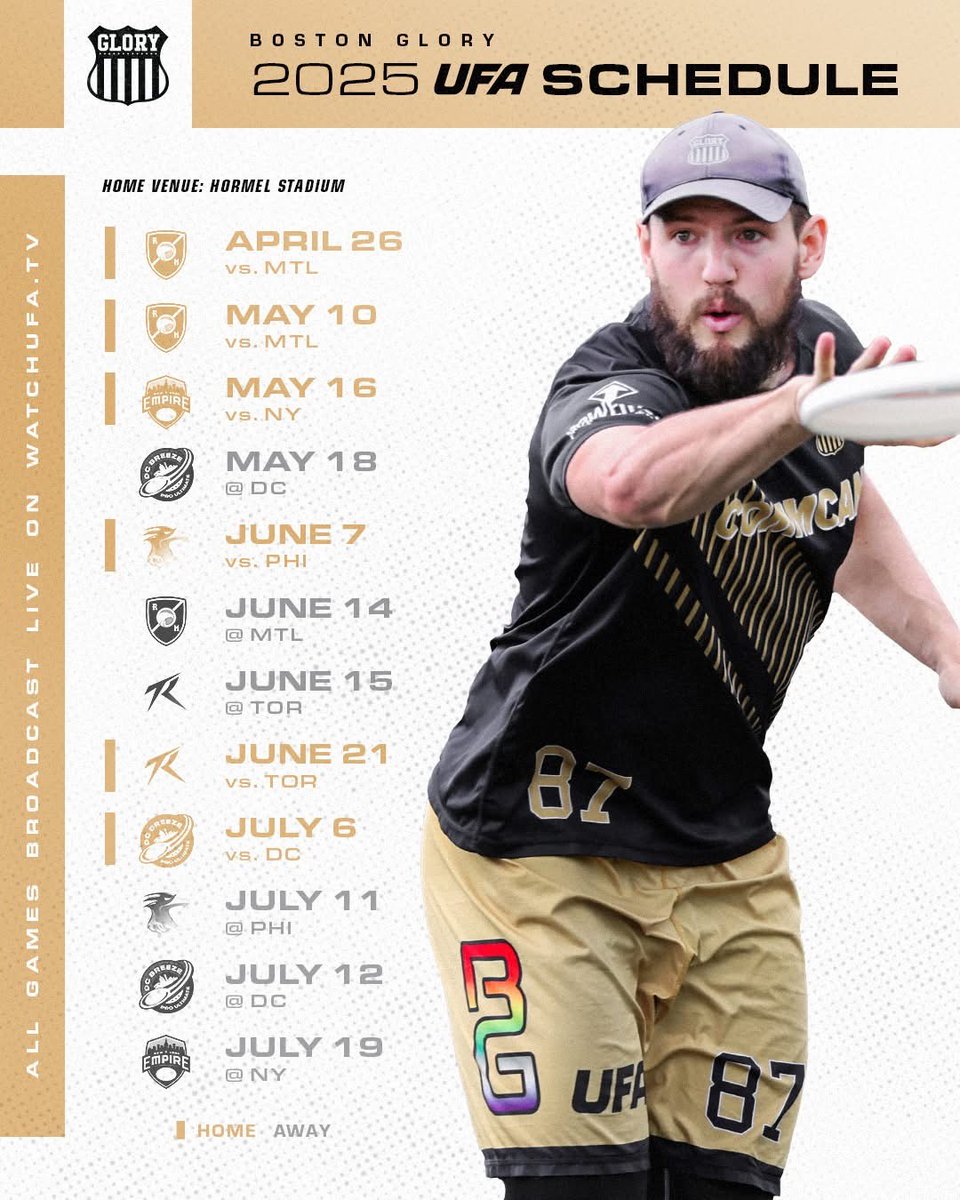 The Boston Glory ultimate frisbee season begins tomorrow, April 26! They play home games right here in Medford at Hormel Stadium.

Find tickets and learn more here: watchufa.com/glory