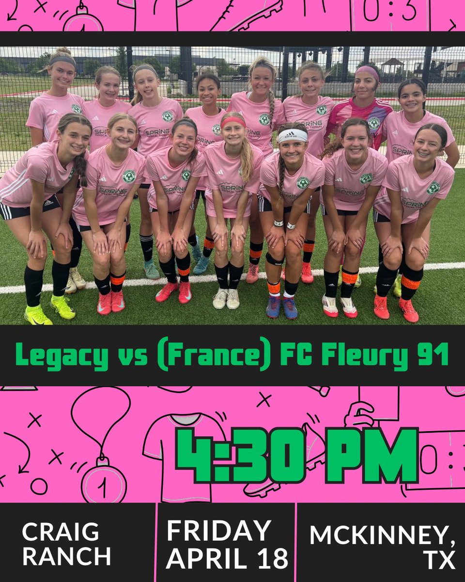After a 7-2 victory yesterday, we are excited to take on France today at the Solar International Girls Cup in McKinney, TX! Go Legacy! #legacysoccerclub