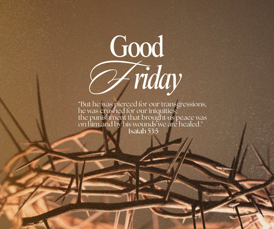 The depth of God's love

This Good Friday, let us reflect on the cross of Christ. His wounds bring us healing, reminding us of the profound depth of God's love for us. 🙏❤️ Let's honor His sacrifice together.

#GoodFriday #Love #Sacrifice