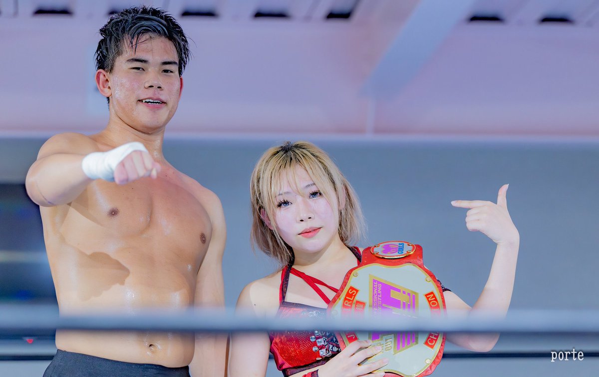 JTO弘前・SAKURAアリーナ大会
ありがとうございました！🌸

『姫サンダー』タッグで勝つことができました！👸⚡️

10代の我々がJTOの未来をもっと明るくしていきます👊

来月の弘前大会は5.17(土)です！

#pw_jto #己に厳しく