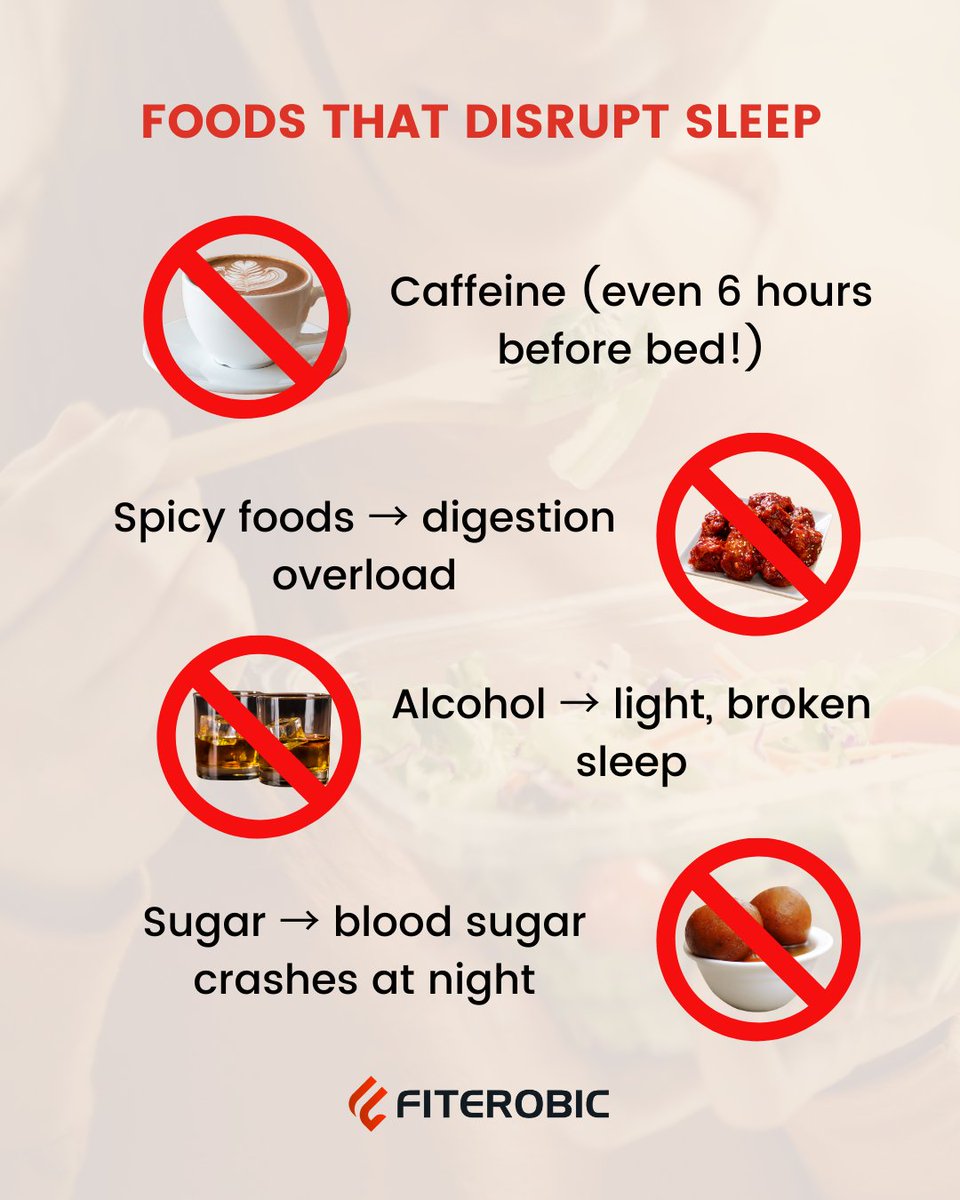 fiterobic's tweet image. 2️⃣ Foods That Mess With Your Sleep ❌

These might be tasty… but they mess with your rest⬇️
 
#SleepDisruptors #LateNightEating #HealthyChoices