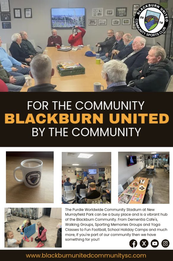 Blackburn United Community S.C. (@blackburnutdcsc) on Twitter photo The <a href="/PurdieWorldwide/">Purdie Worldwide</a> Community Stadium at New Murrayfield Park can be a busy place and is a vibrant hub of the Blackburn Community. From Dementia Cafe's, Walking Groups, Sporting Memories Groups and Yoga Classes to Fun Football, School Holiday Camps and much more, if you're part The <a href="/PurdieWorldwide/">Purdie Worldwide</a> Community Stadium at New Murrayfield Park can be a busy place and is a vibrant hub of the Blackburn Community. From Dementia Cafe's, Walking Groups, Sporting Memories Groups and Yoga Classes to Fun Football, School Holiday Camps and much more, if you're part