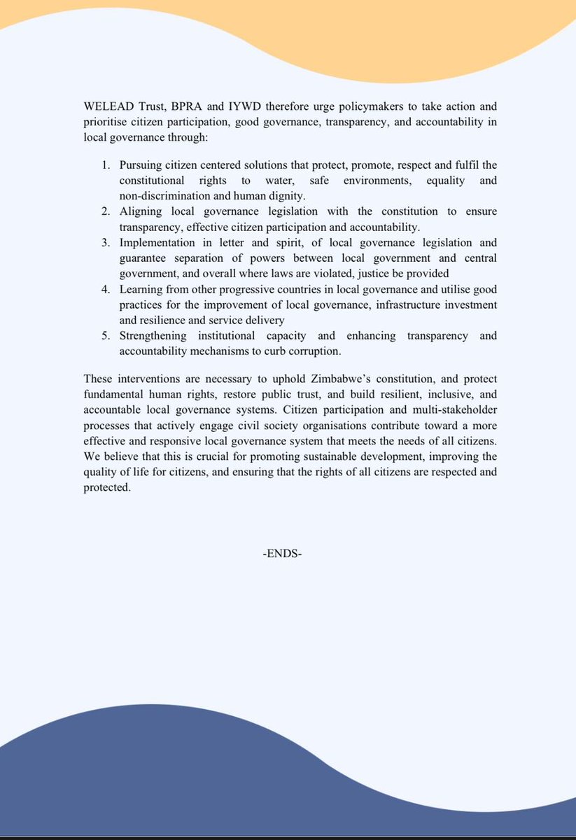 WELEAD TRUST (@weleadteam) on Twitter photo 🔴INDEPENDENCE DAY STATEMENT‼️
As we approach the end of our Independence Day on April 18, 2025, we present our joint statement, created in collaboration with our partners <a href="/YoungWomenInst/">Young Women</a> and <a href="/byopra/">Bulawayo Progressive Residents Association (BPRA)</a>.
As we celebrate 45 years of Independence, we want to shed light on the lived 🔴INDEPENDENCE DAY STATEMENT‼️
As we approach the end of our Independence Day on April 18, 2025, we present our joint statement, created in collaboration with our partners <a href="/YoungWomenInst/">Young Women</a> and <a href="/byopra/">Bulawayo Progressive Residents Association (BPRA)</a>.
As we celebrate 45 years of Independence, we want to shed light on the lived
