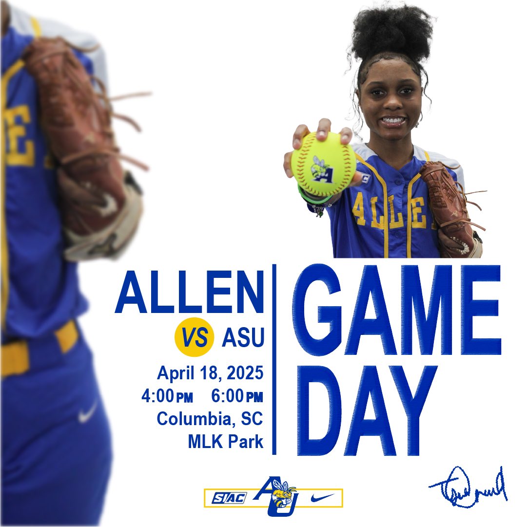 Allen University Athletics (@auyellowjackets) on Twitter photo π₯ πππππππ π₯
<a href="/AllenUnivSB/">Allen University Softball</a> begins their final home series of the season today!
π Albany State
π MLK Park
β° 4:00 PM & 6:00 PM π₯ πππππππ π₯
<a href="/AllenUnivSB/">Allen University Softball</a> begins their final home series of the season today!
π Albany State
π MLK Park
β° 4:00 PM & 6:00 PM