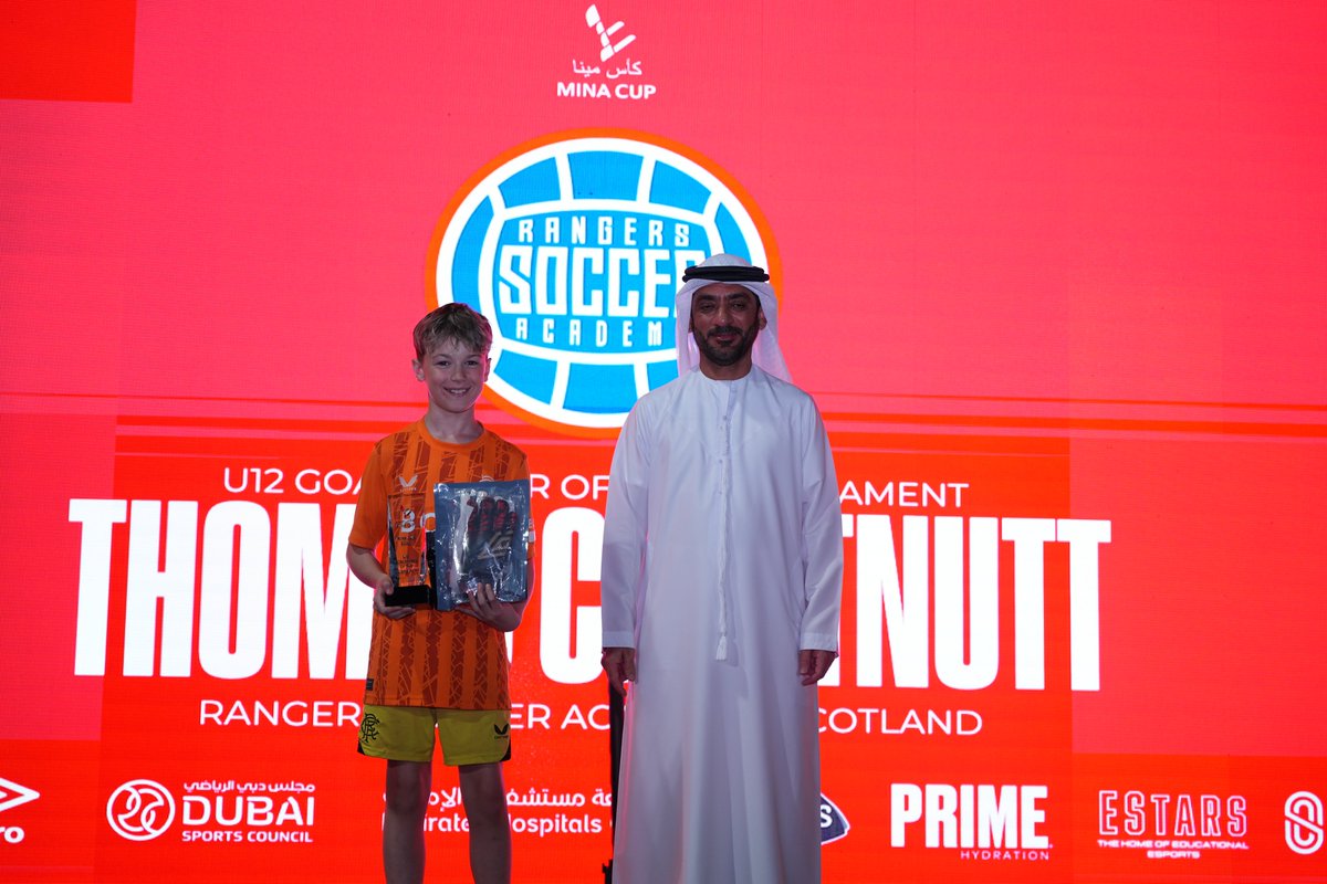 🏆 Congratulations, Thomas! 🧤💙

Huge well done to <a href="/RFC_SoccerAcad/">Rangers Soccer Academy</a> player Thomas Chestnutt, who was named U12s Goalkeeper of the Tournament at the <a href="/mina_cup/">Mina Cup Dubai</a> 2025 in Dubai!

👏 Well done, Thomas!