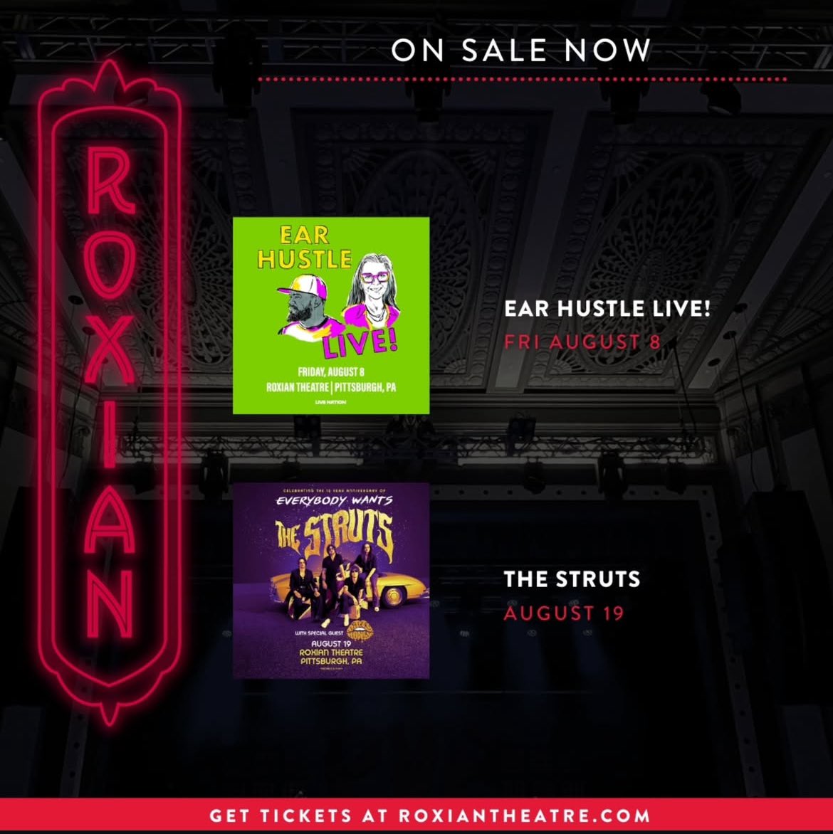 ON SALE NOW ‼️
🎙️ Ear Hustle LIVE
📆 Friday, August 8

🎶 The Struts - Everybody Wants 10 Year Anniversary 
📆 August 19

livemu.sc/4dAHMiz