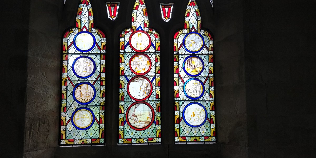 Some of the wonderful stained glass to be seen at Llanwarne. Two windows on the south side of the nave contain a collection of 16th century stained glass round windows from the Netherlands, originally believed to portray traditional and biblical scenes.