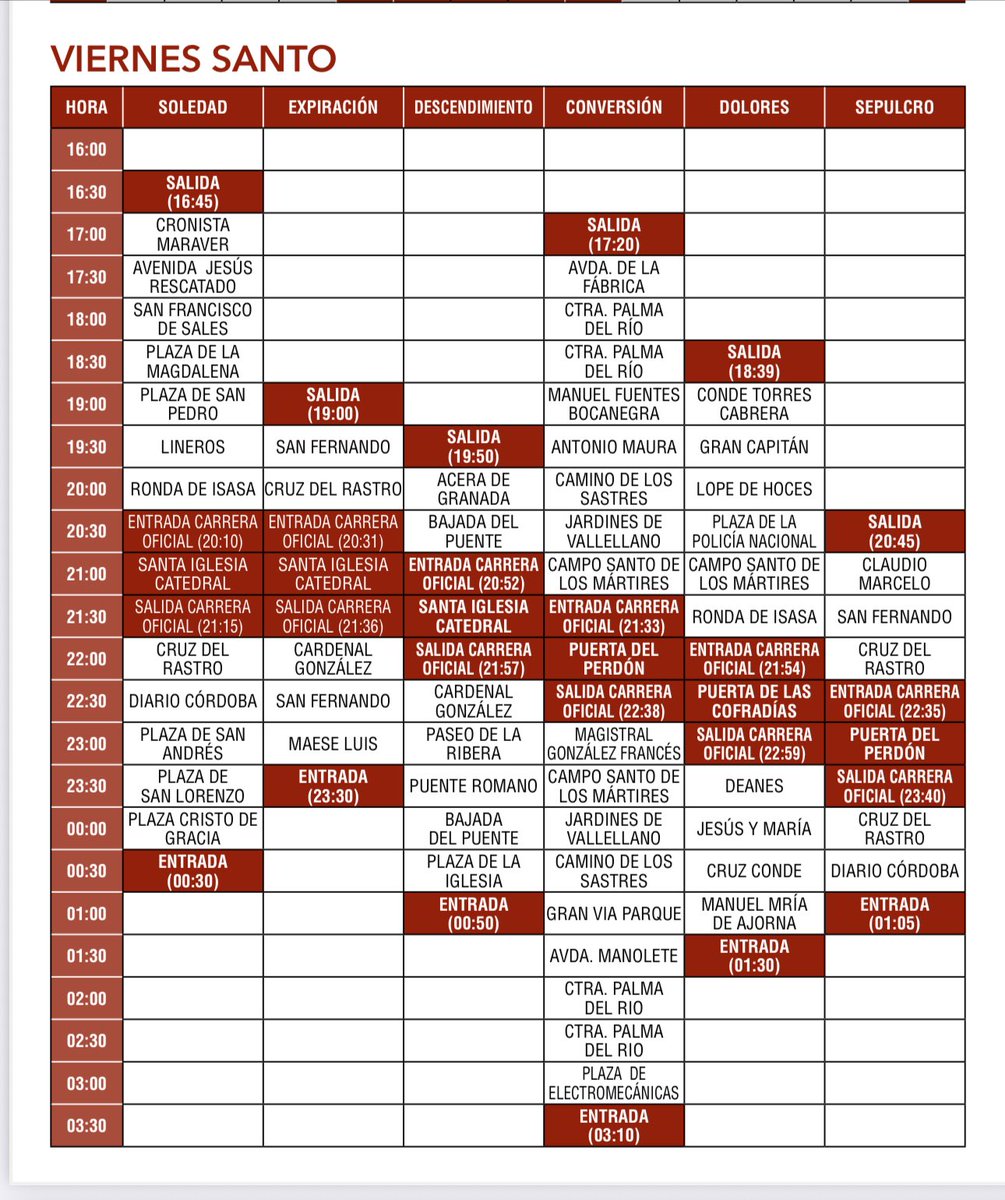 Horarios previstos para hoy #ViernesSanto
#SemanaSantaCórdoba
