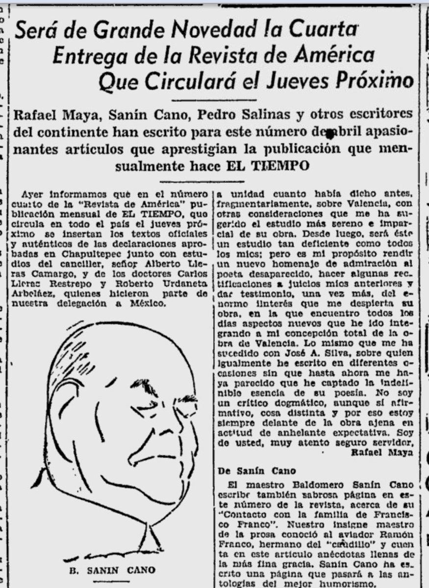 RevDeAmerica's tweet photo. “Será de Grande Novedad la Cuarta Entrega de la Revista de América Que Circulará el Jueves Próximo”
Así promocionaba @ELTIEMPO el 4to número de la #RevistaDeAmérica en abril de 1945. https://t.co/fO5jyzkyZy