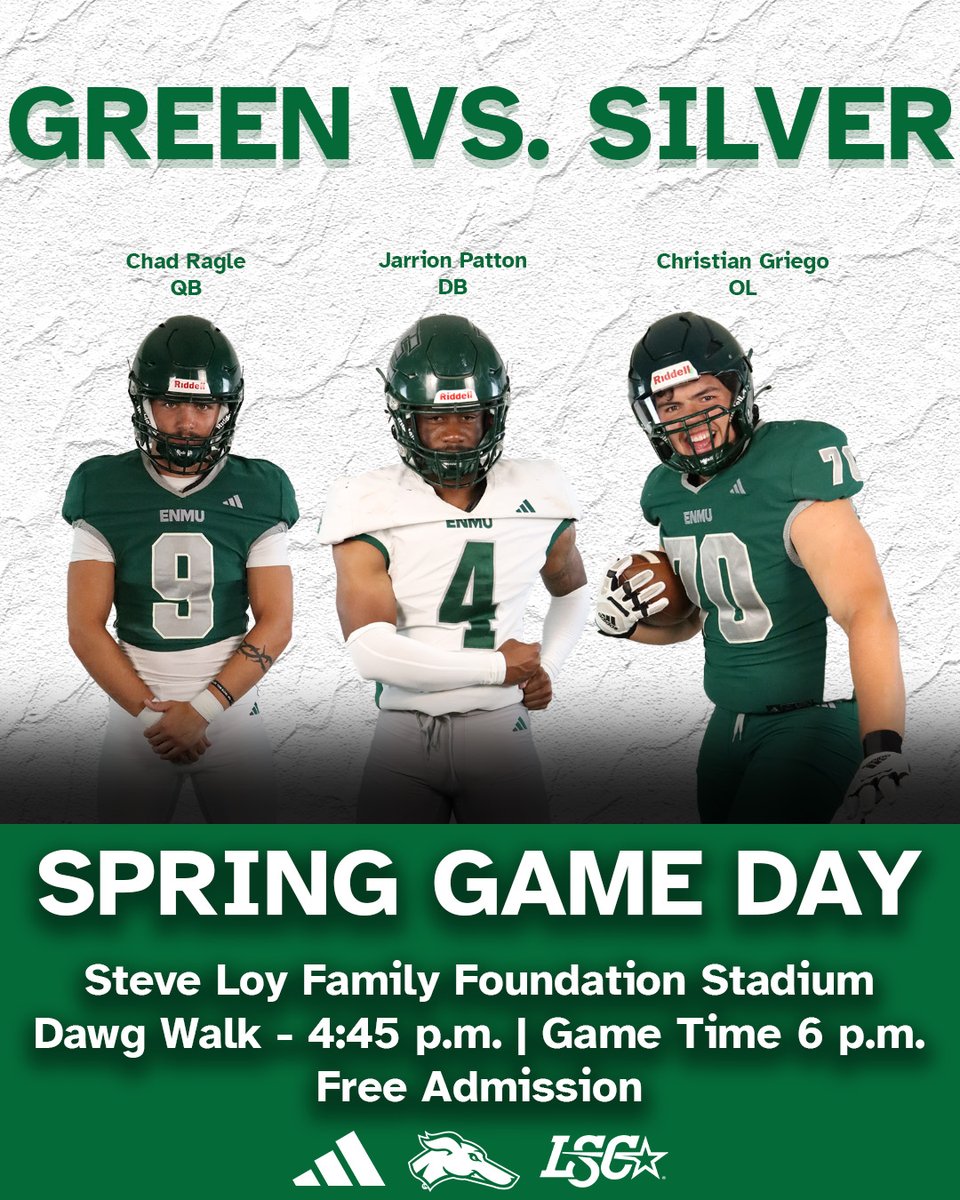 𝐆𝐀𝐌𝐄 𝐃𝐀𝐘 😈

Greyhound Green vs. Silver game begins at 6 p.m., but don't miss out on the Dawg Walk at 4:45 p.m.

#ReignForever #ALLIN #ENMU